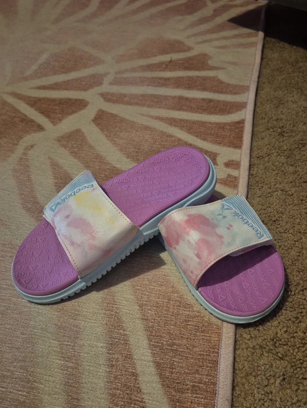 Reebok Kids' Purple Tie-Dye Slide Sandals